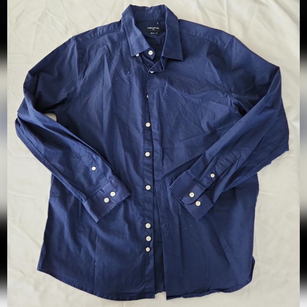 Pashartuk men's size XL Blue button up dress shirt #AB4